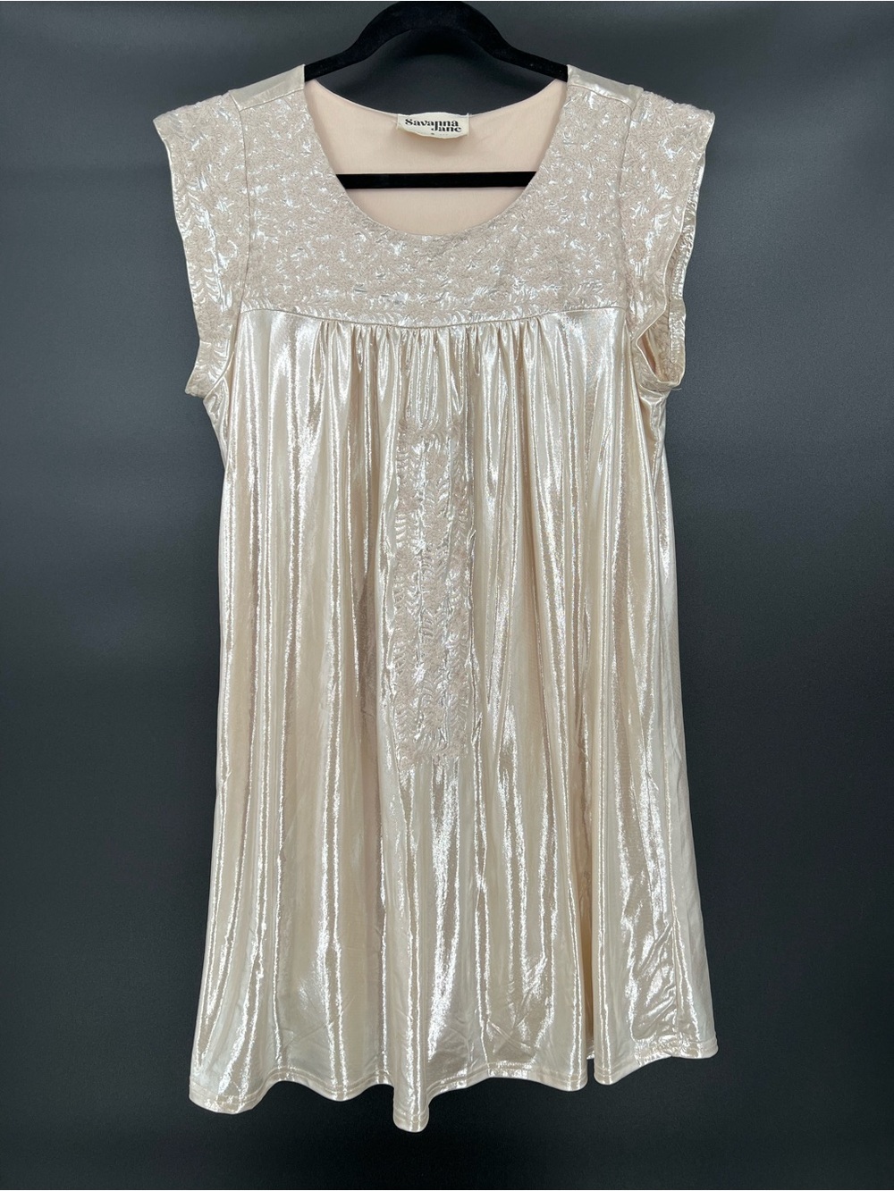 Savanna Jane Shimmery Champagne Cap Sleeve Formal Dress-size Small